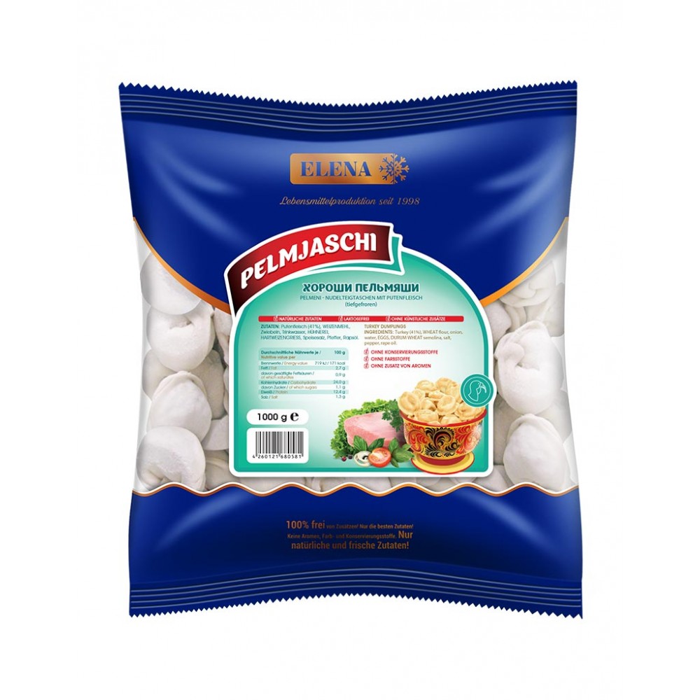 Pelmeni "Pelmjaschi" met kalkoenvlees.