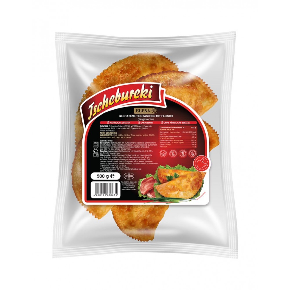 Chebureki gebakken met varkensvlees.