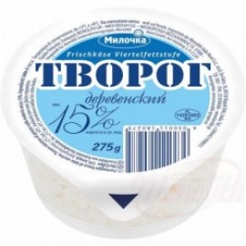 Tworog "Milochka'' verse boeren cottage cheese 15% vet 275 gr.