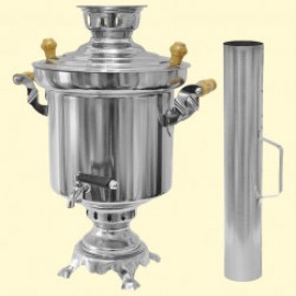 Samovar met hout/houtskool gestookte, roestvrij staal 1,2 mm, 5L, inclusief buis